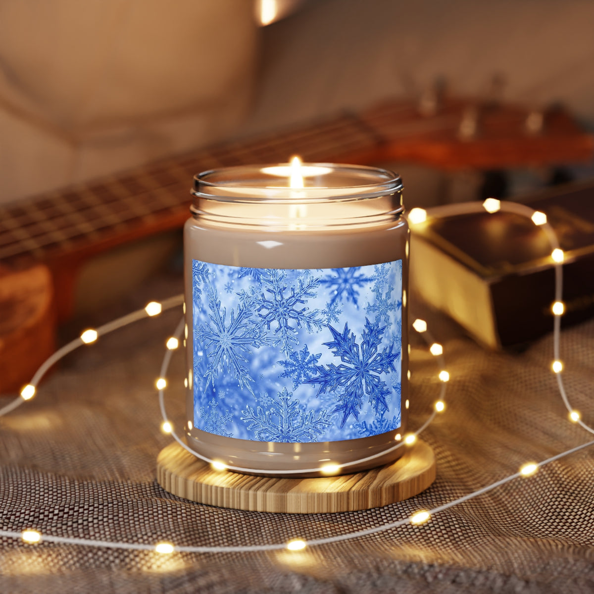 Blue Snowflake Soy Candle – Winter Holiday Home Décor