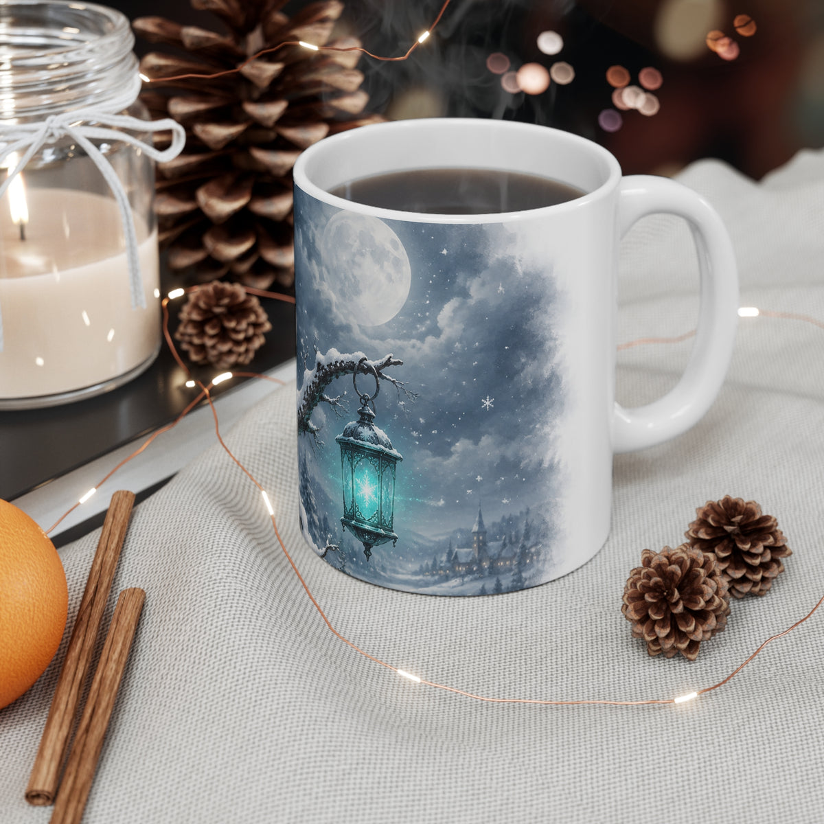 Snowy Owl Mug — Winter Night Ceramic Coffee Cup