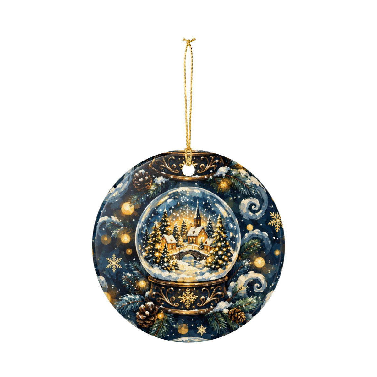 Snow Globe Ceramic Ornament — Cozy Winter Village Christmas Decoration