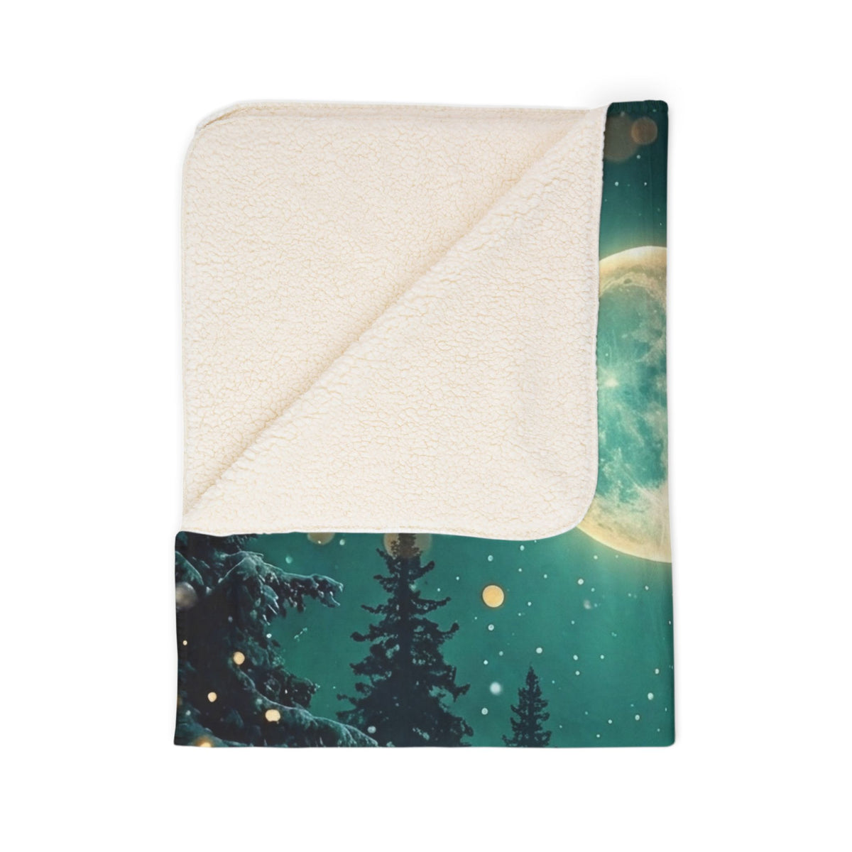 Moonlit Winter Forest Fleece Sherpa Blanket