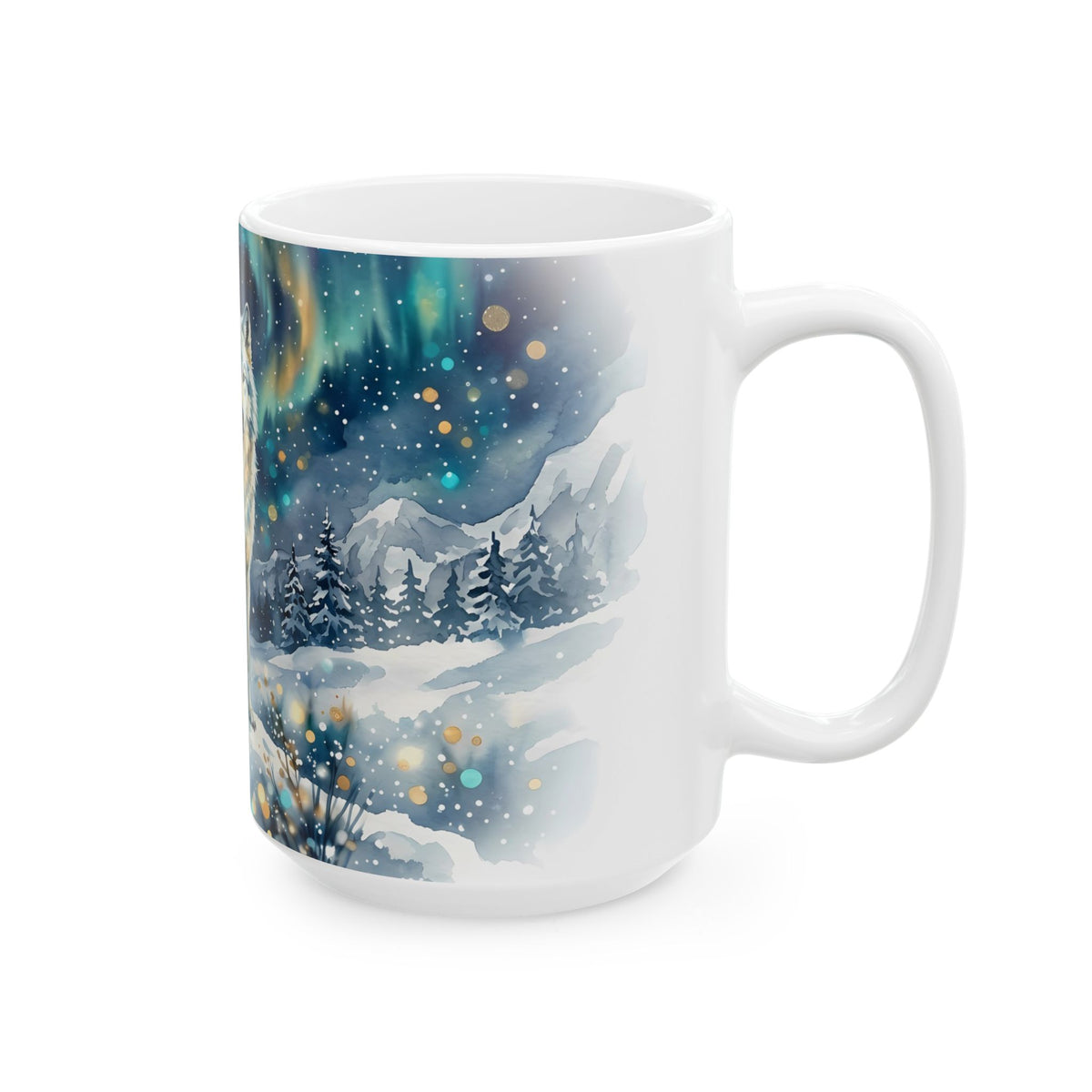 Winter Wolf Ceramic Mug – Mystical Moonlit Forest Wildlife Coffee Cup