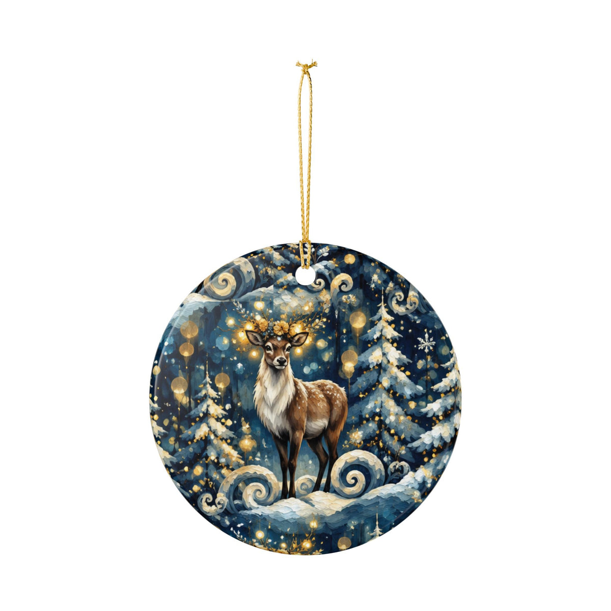 Reindeer Winter Forest Ceramic Ornament — Festive Holiday Tree Decoration