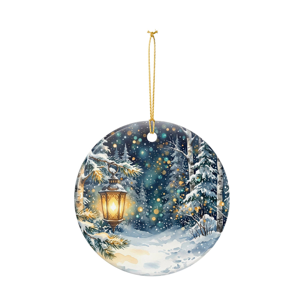 Winter Snowy Forest Lantern Ceramic Ornament