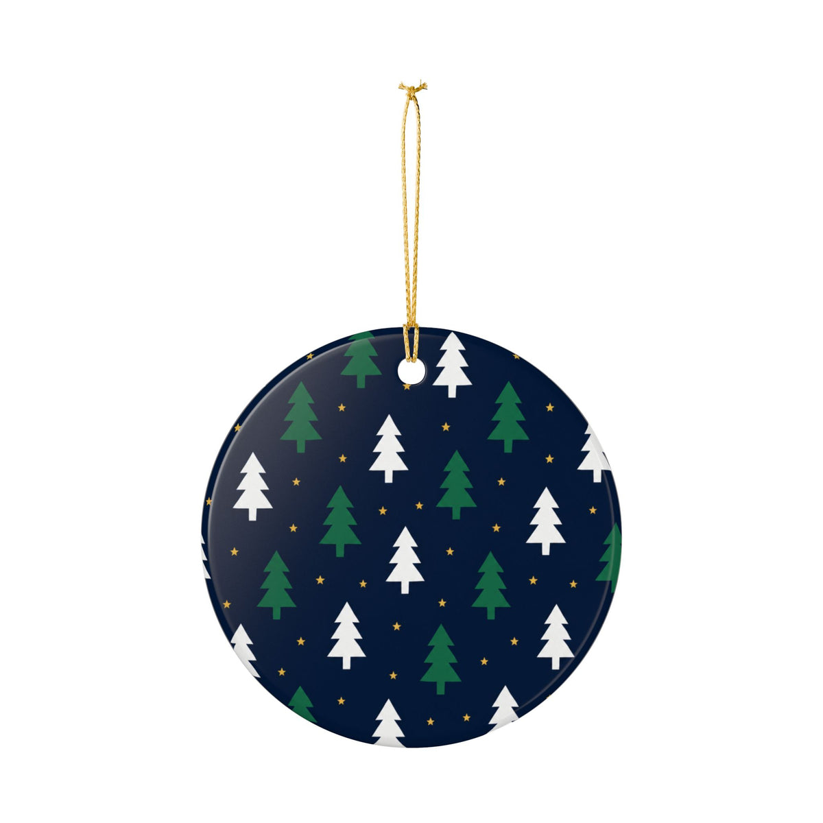 Ceramic Christmas Tree Ornament – Navy Patterned Holiday Decoration