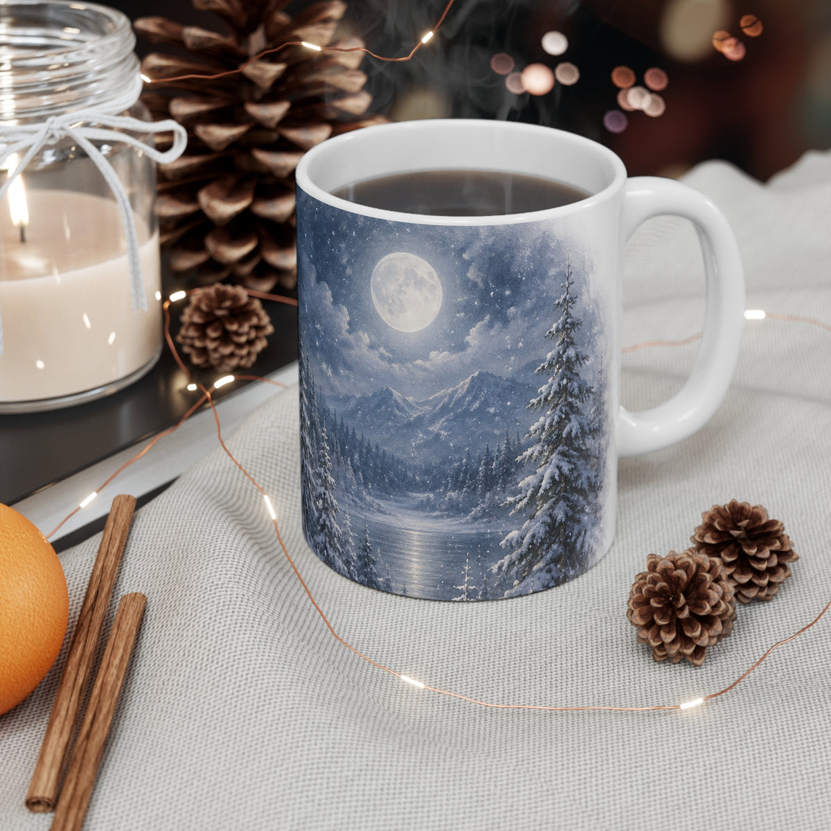 Winter Deer Mug — Moonlit Forest Christmas Coffee Cup