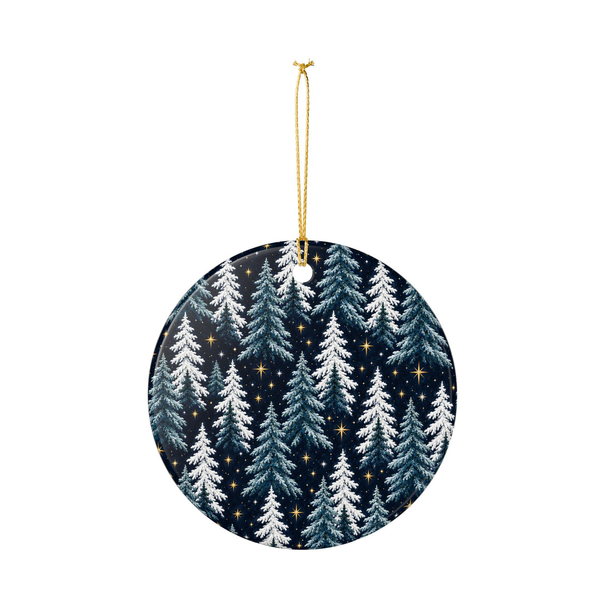 Ceramic Christmas Ornament – Winter Forest Snowy Pine Trees