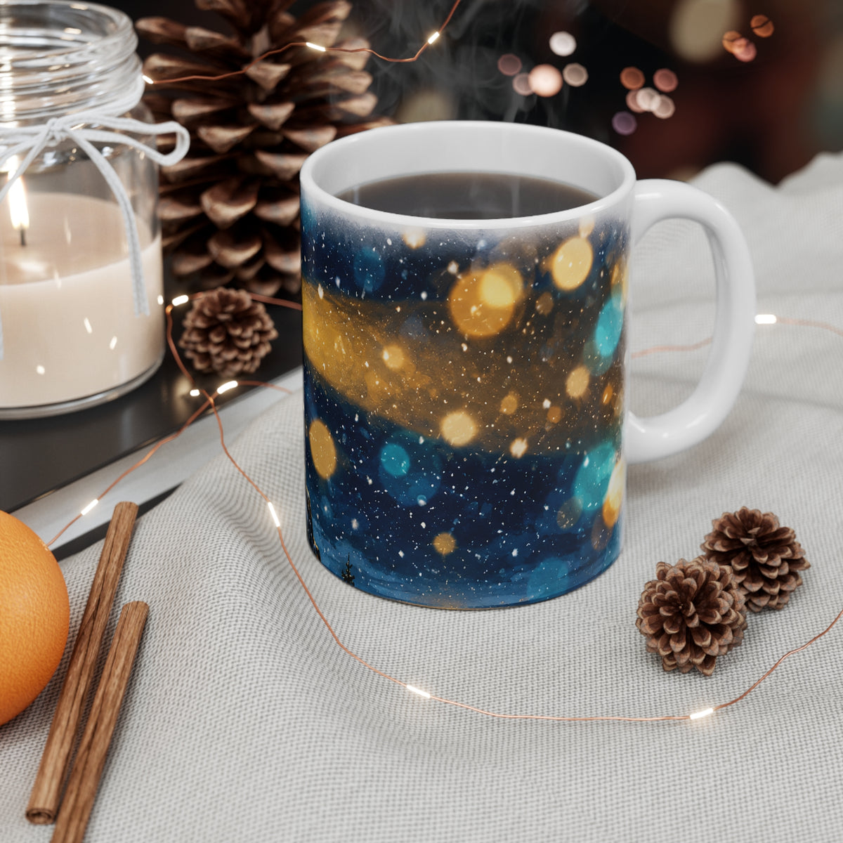 Lighthouse Winter Night Mug — Cozy Snowy Holiday Coffee Cup