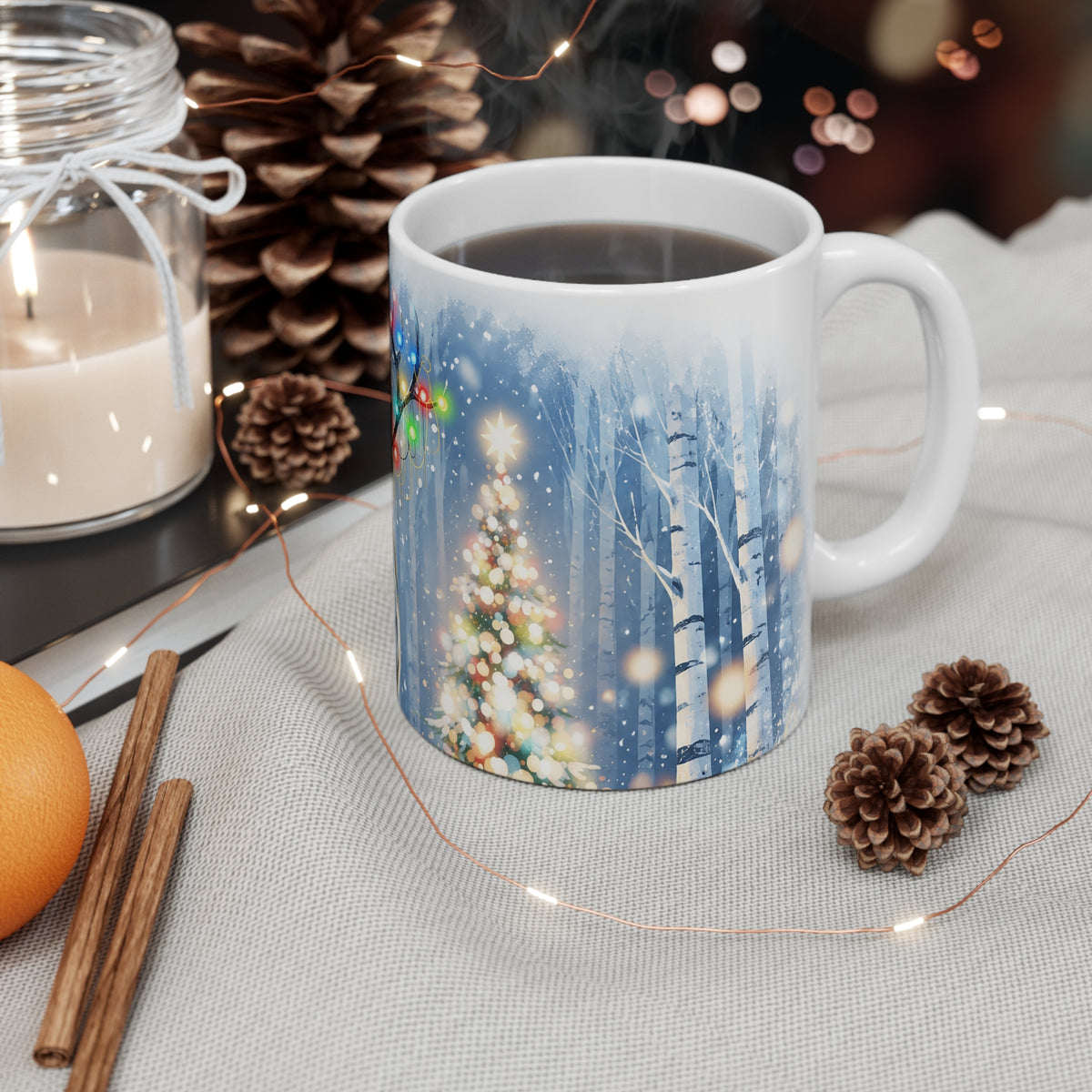 Christmas Reindeer Mug — Festive Light Antler Holiday Coffee Cup (11oz)
