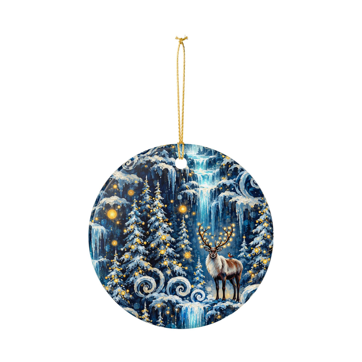 Ceramic Ornament — Winter Forest Reindeer Holiday Decoration
