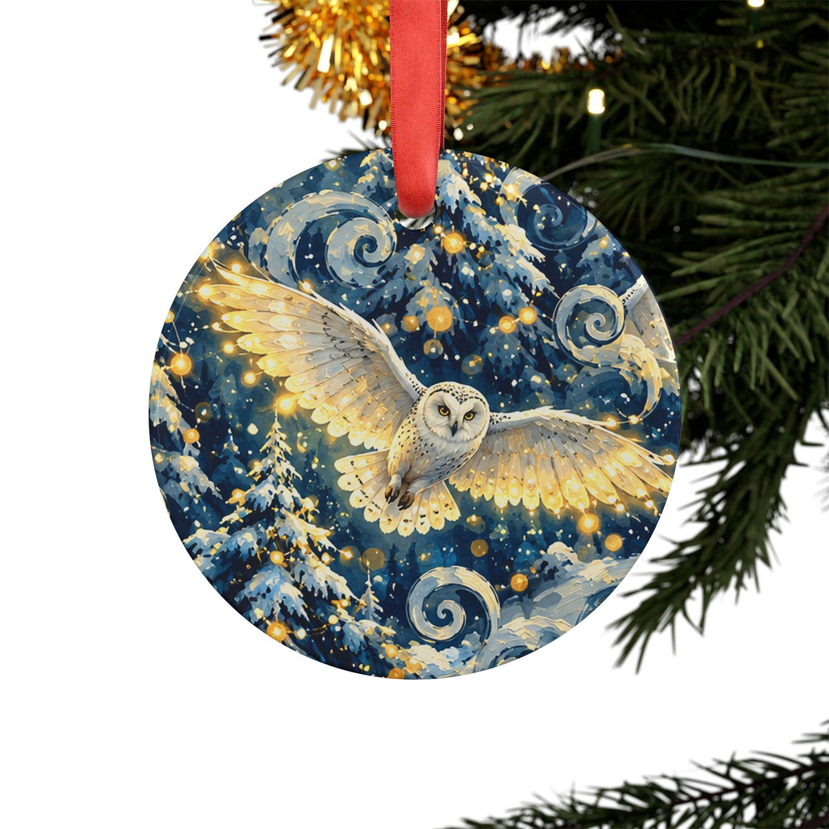 Acrylic Ornament – Winter Owl Christmas Tree Decoration with Ribbon