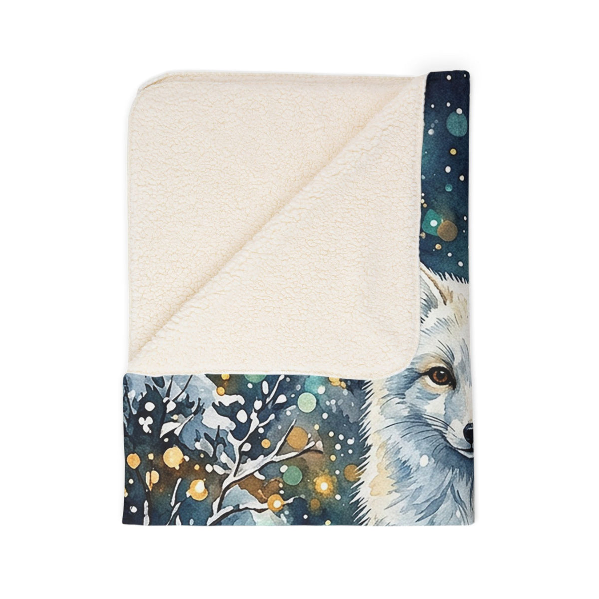 Fleece Sherpa Blanket – Winter Fox in Snowy Forest