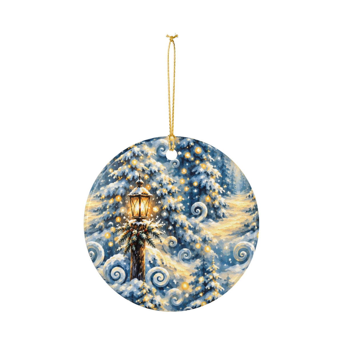 Ceramic Ornament - Winter Lantern Snowy Pine Holiday Decoration