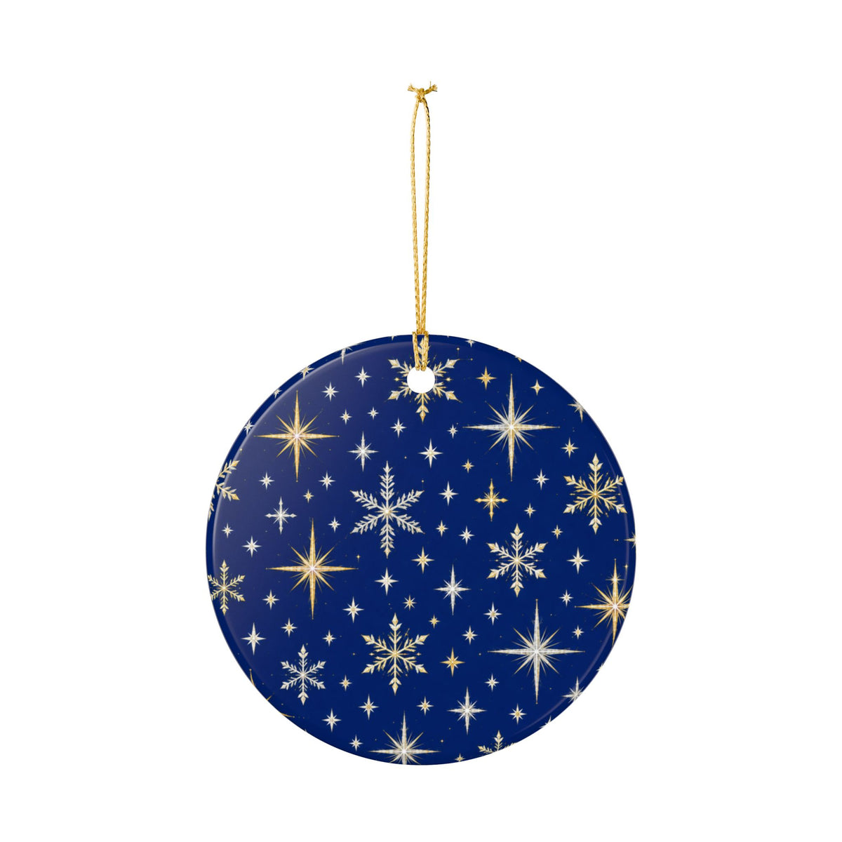 Ceramic Christmas Ornament with Gold Stars and Snowflakes
