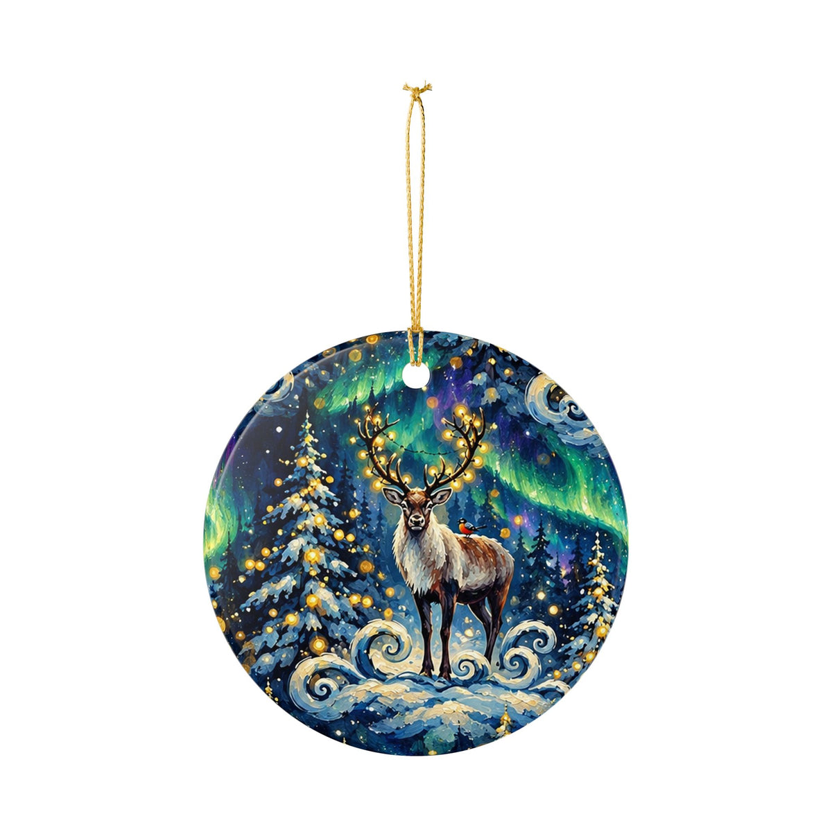Aurora Borealis Reindeer Ceramic Ornament