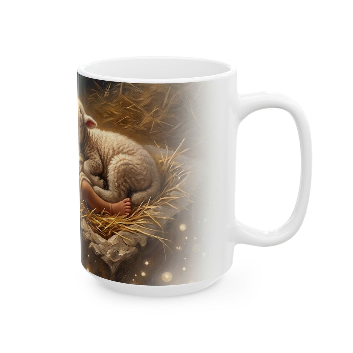 Ceramic Mug with Sleeping Baby and Lamb, Tender Nursery Art