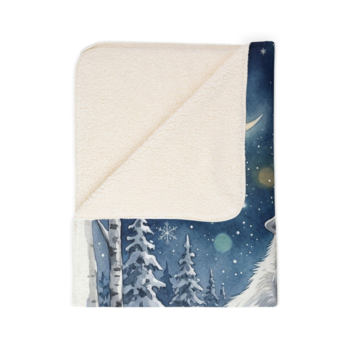 Fleece Sherpa Blanket – Howling Wolf Winter Wonderland Moonlit Forest