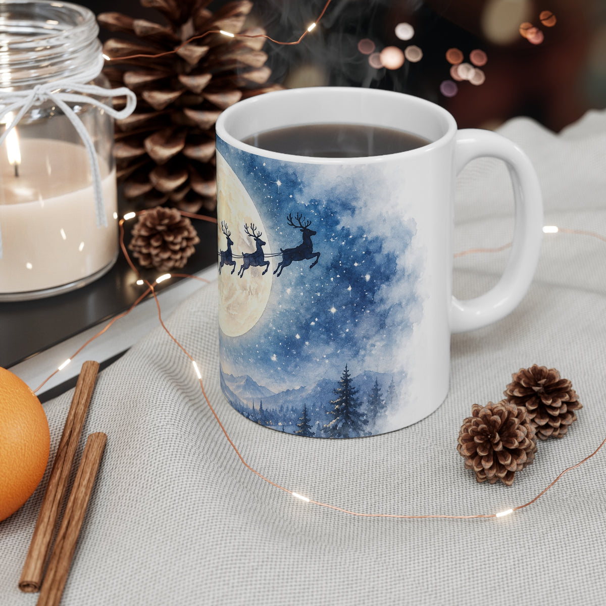 Christmas Moon Mug – Santa Sleigh Silhouette 11oz