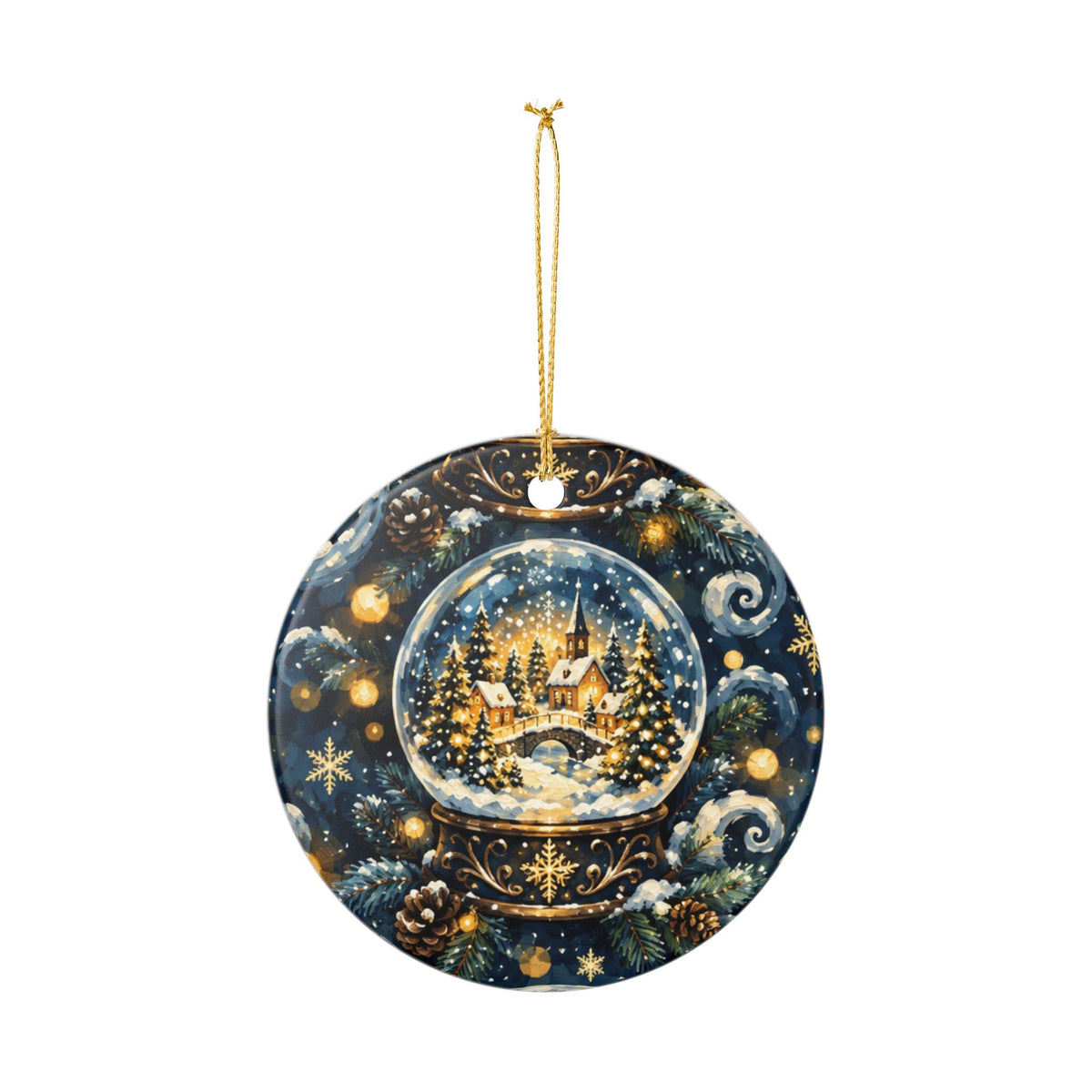 Snow Globe Ceramic Ornament — Cozy Winter Village Christmas Decoration