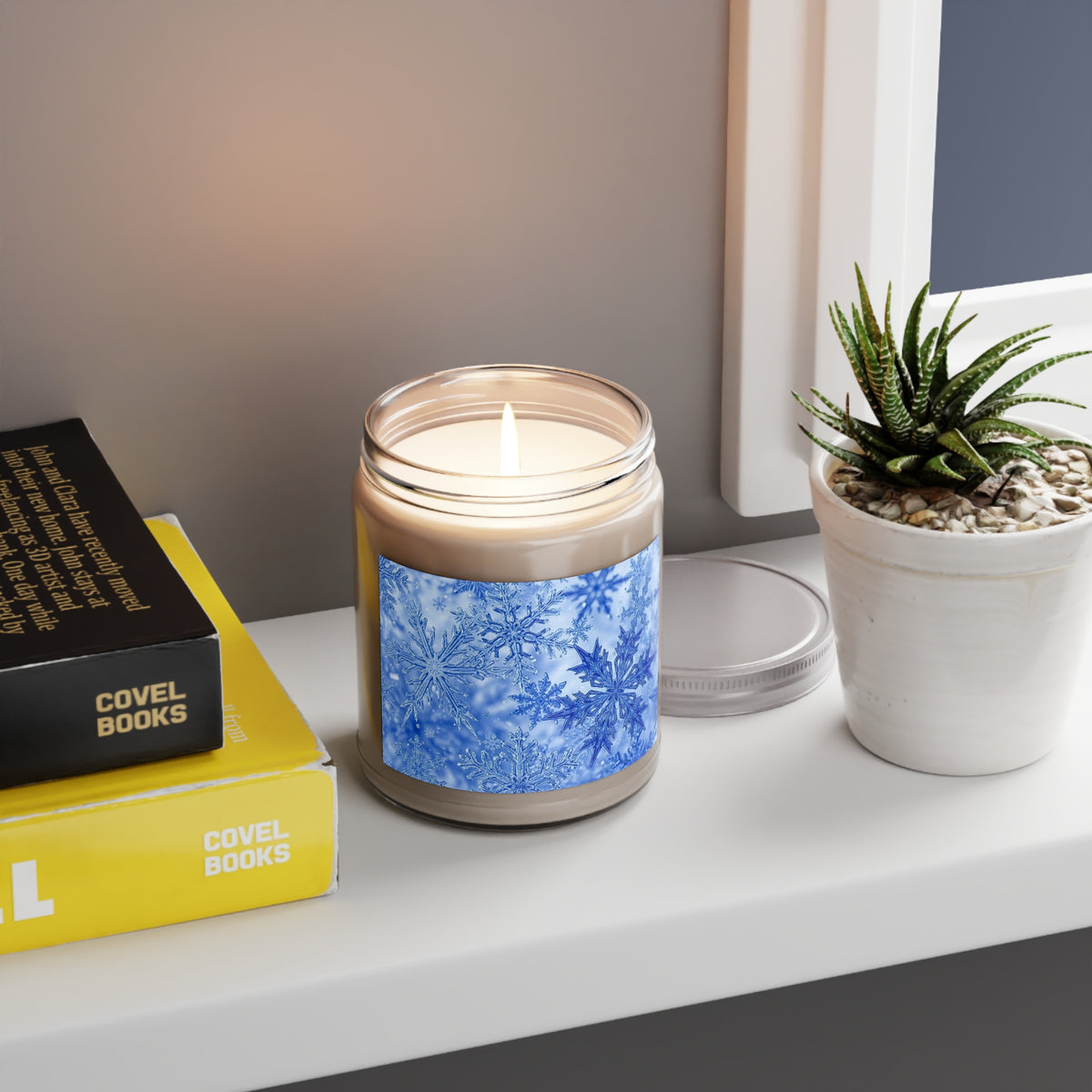 Blue Snowflake Soy Candle – Winter Holiday Home Décor