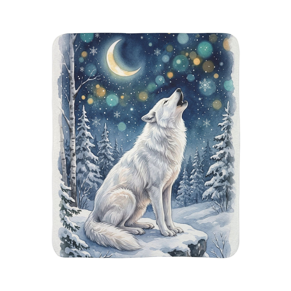Fleece Sherpa Blanket – Howling Wolf Winter Wonderland Moonlit Forest