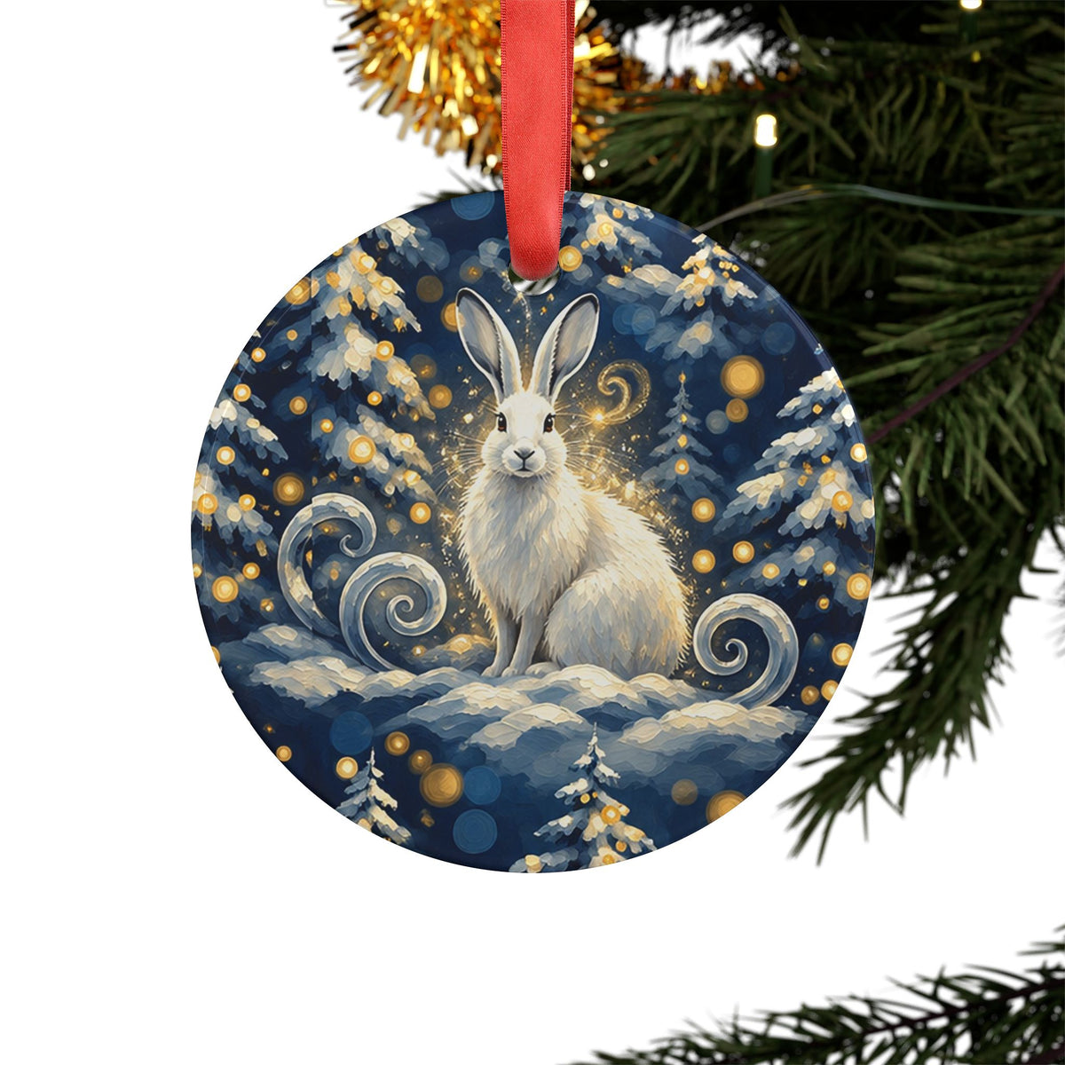 Winter Wonderland White Rabbit Christmas Acrylic Ornament