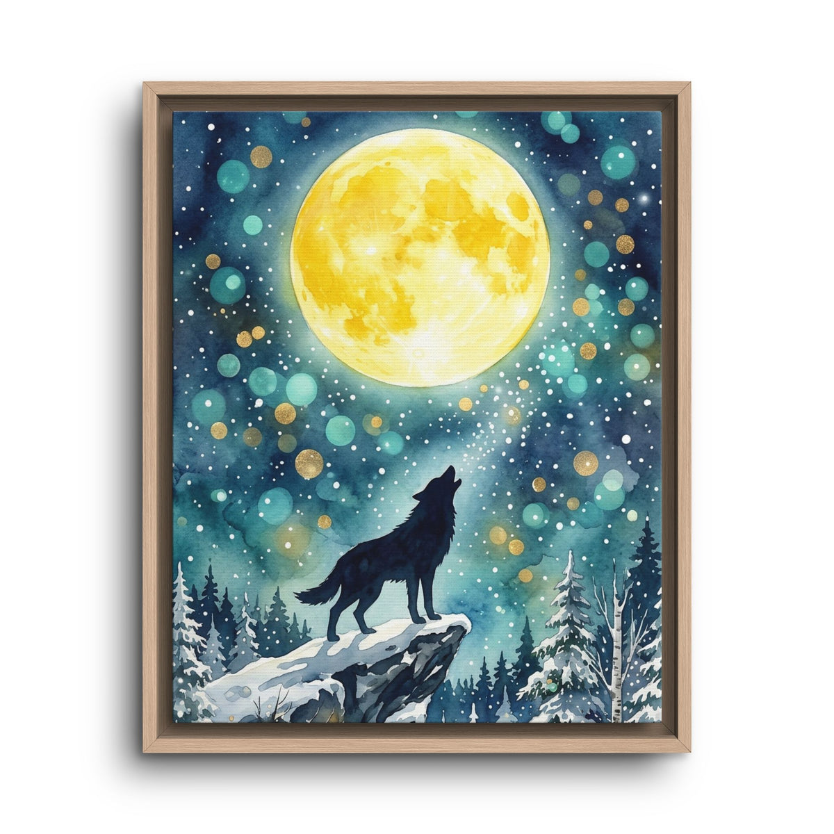 Framed Canvas Wolf Howling at the Moon Wall Art