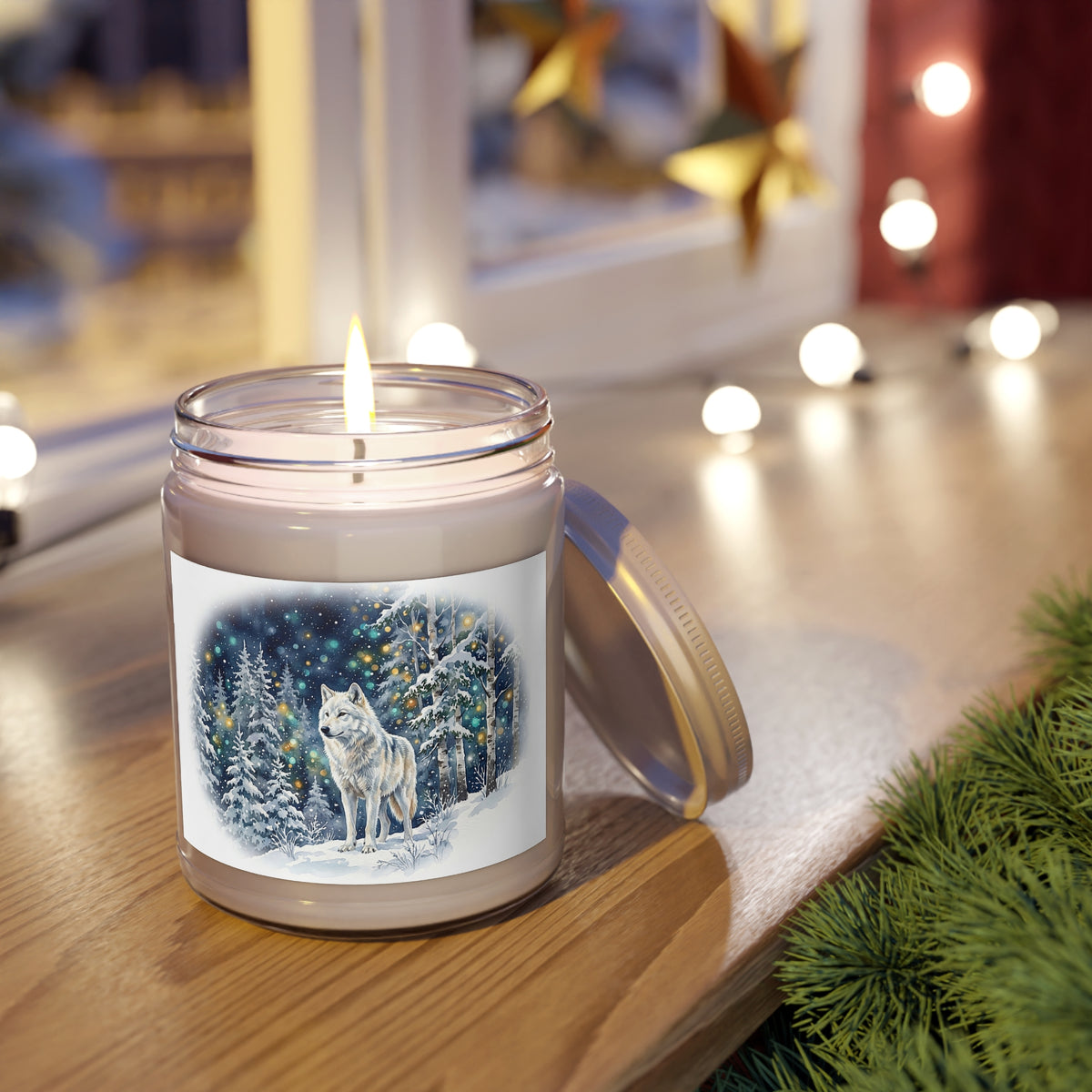 Winter Wolf in Snowy Forest Scented Soy Candle