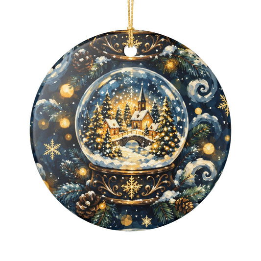 Snow Globe Ceramic Ornament — Cozy Winter Village Christmas Decoration