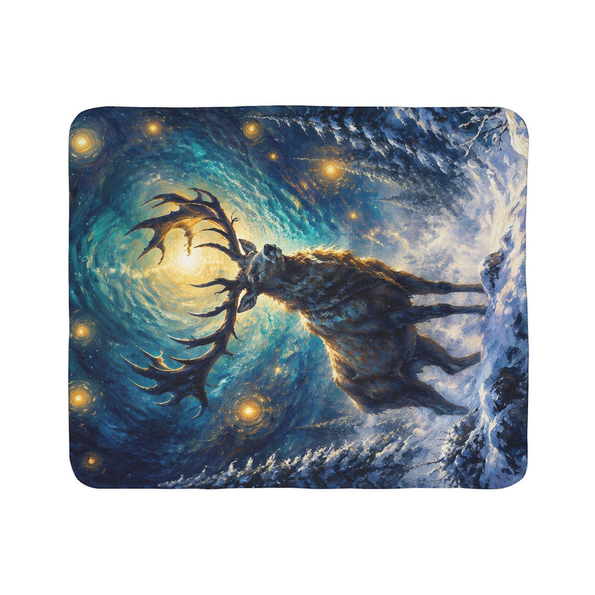 Majestic Winter Stag Fleece Sherpa Blanket