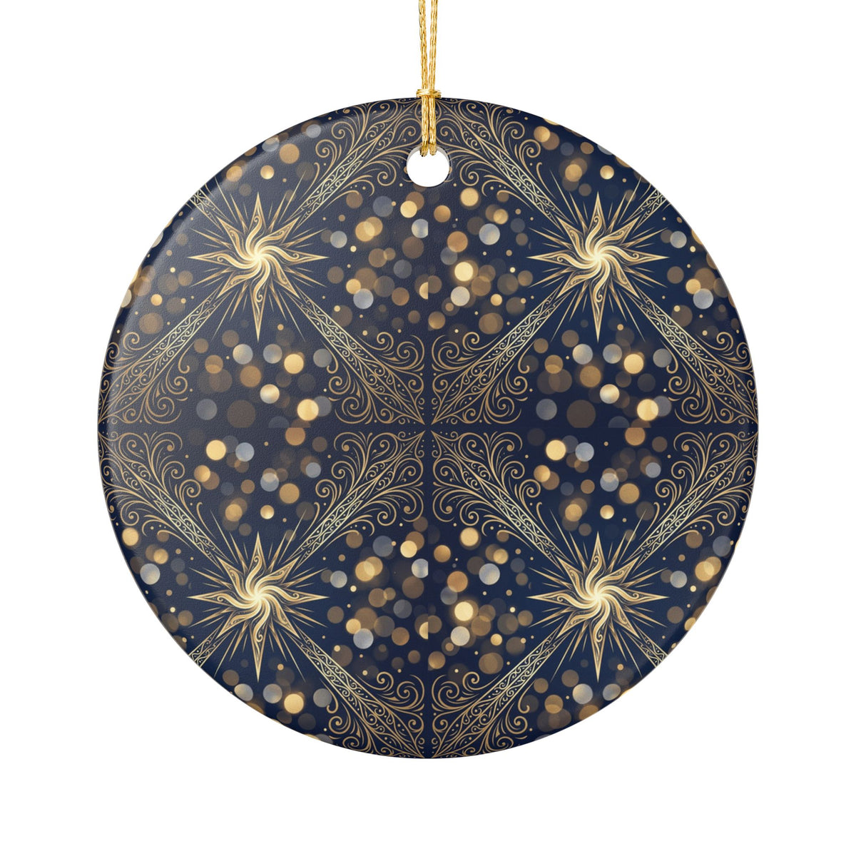 Ceramic Ornament – Elegant Navy and Gold Celestial Holiday Tree Decoration