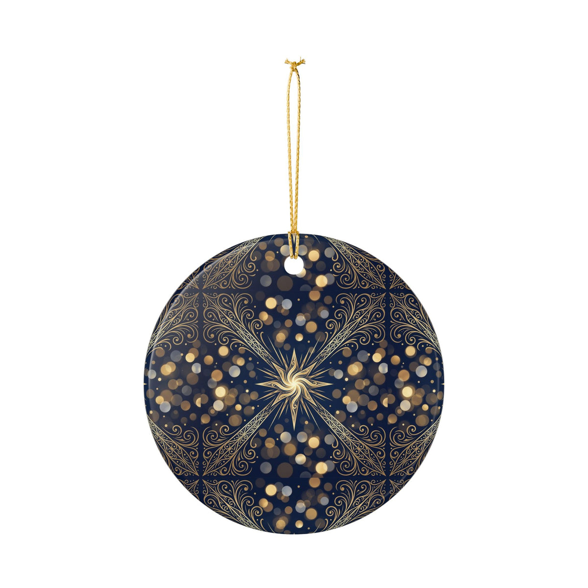 Elegant Navy and Gold Starburst Ceramic Christmas Ornament
