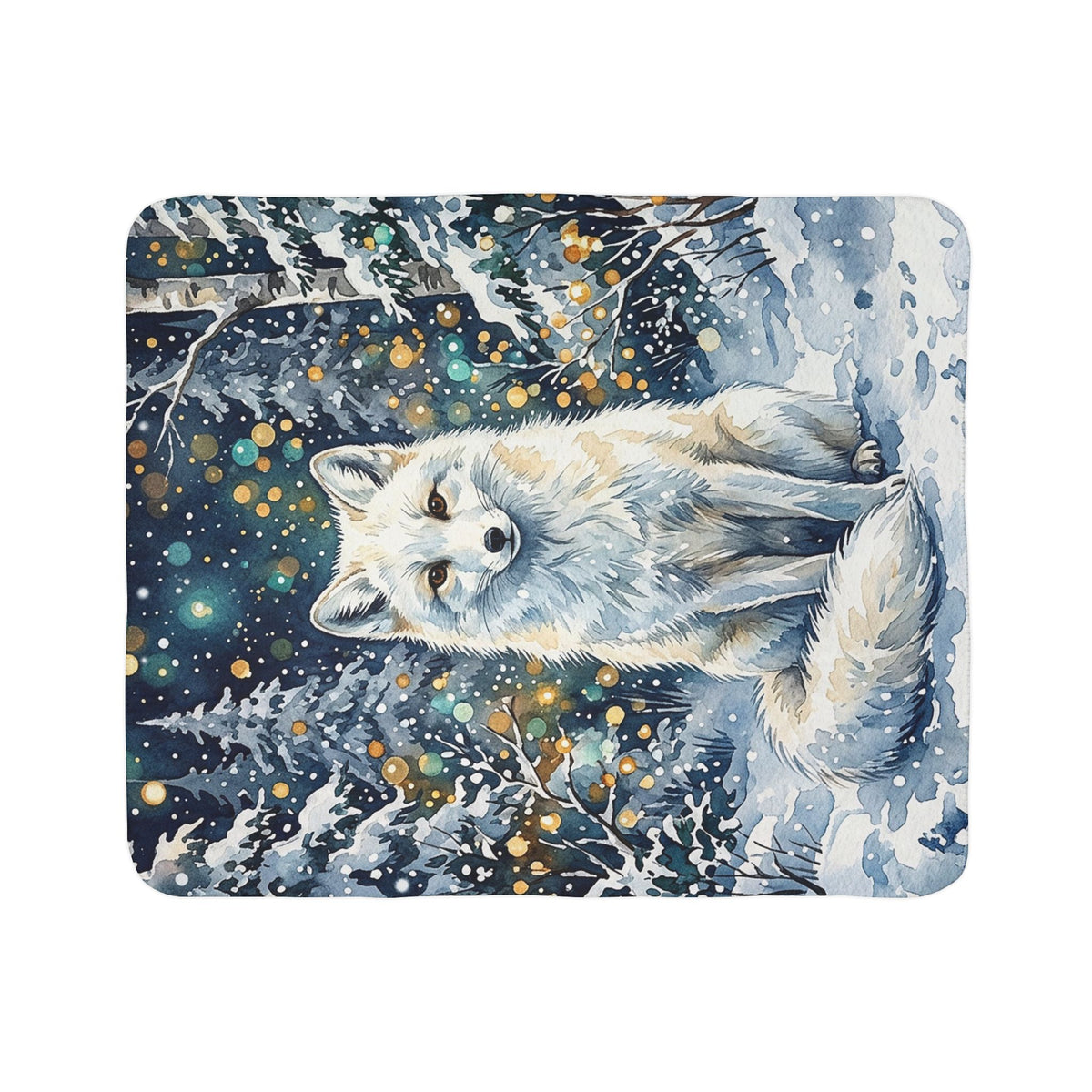 Fleece Sherpa Blanket – Winter Fox in Snowy Forest