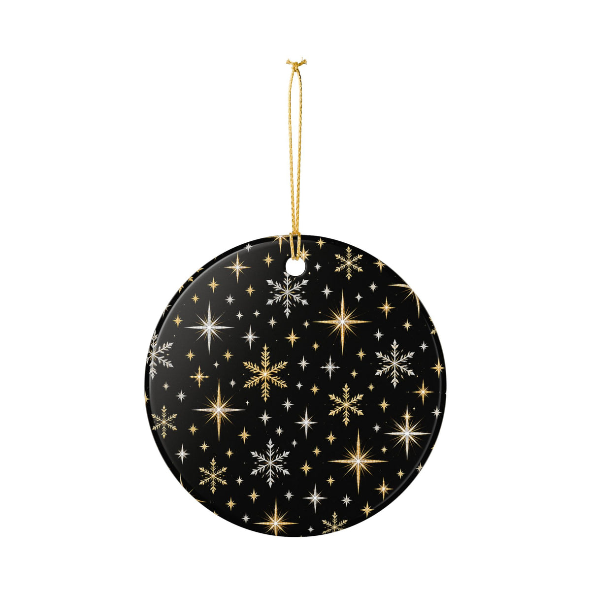 Ceramic Christmas Ornament – Black and Gold Snowflake Star Design