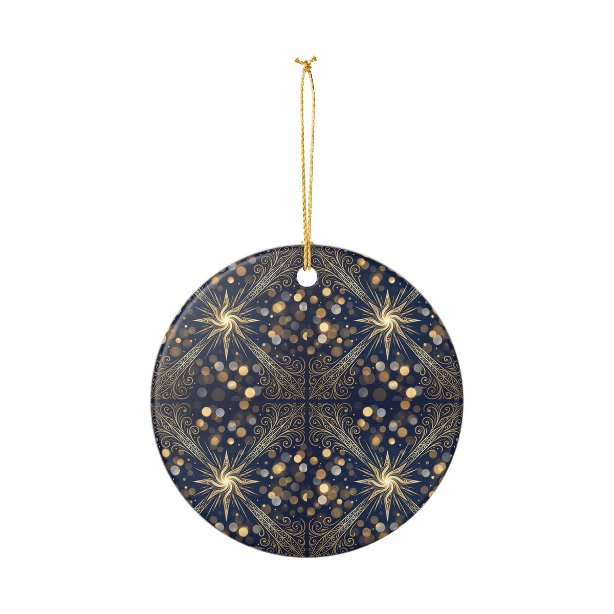Ceramic Ornament – Elegant Navy and Gold Celestial Holiday Tree Decoration