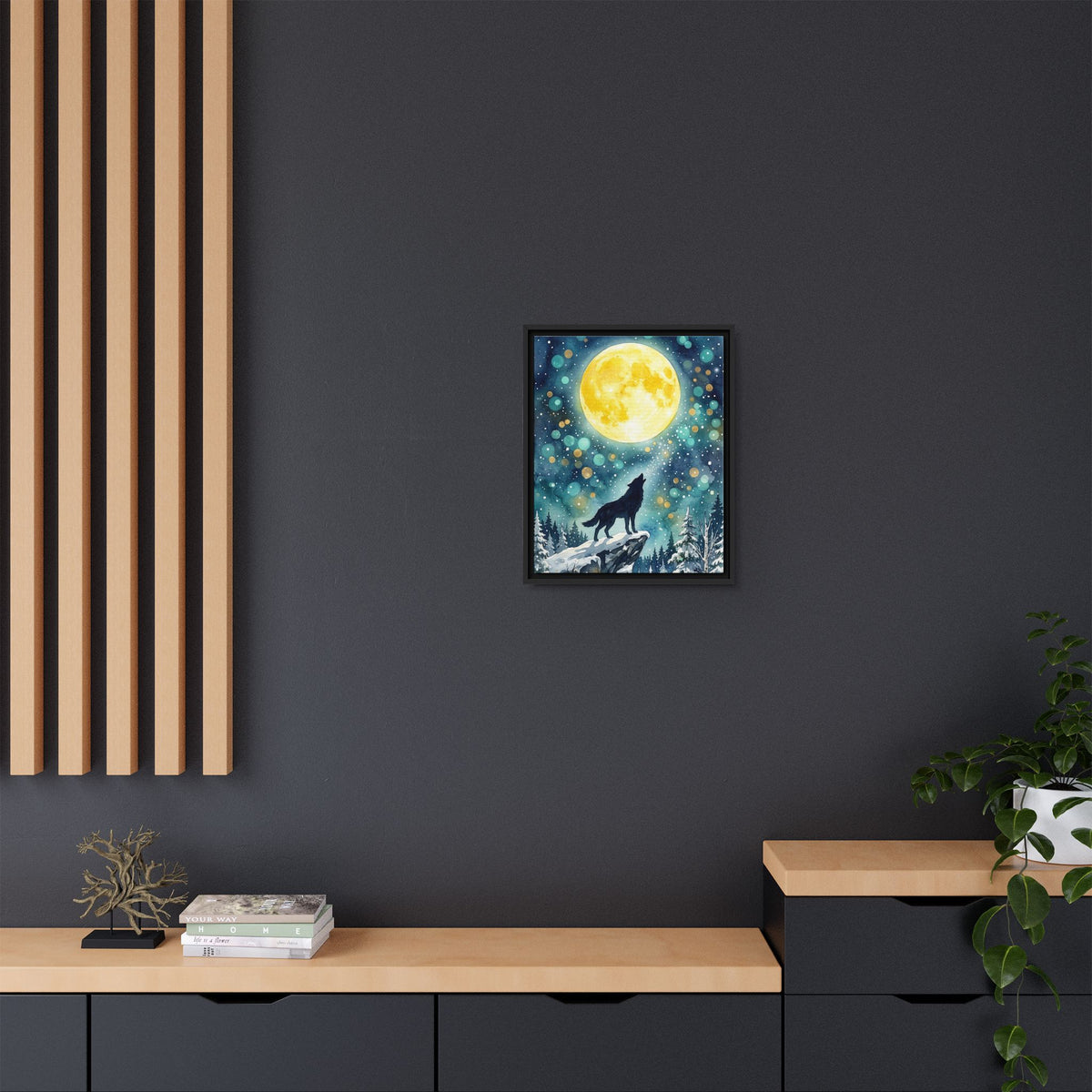 Framed Canvas Wolf Howling at the Moon Wall Art