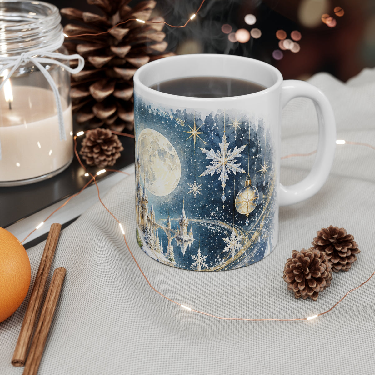 Winter Castle 11oz Mug — Snowflake Night Holiday Coffee Cup