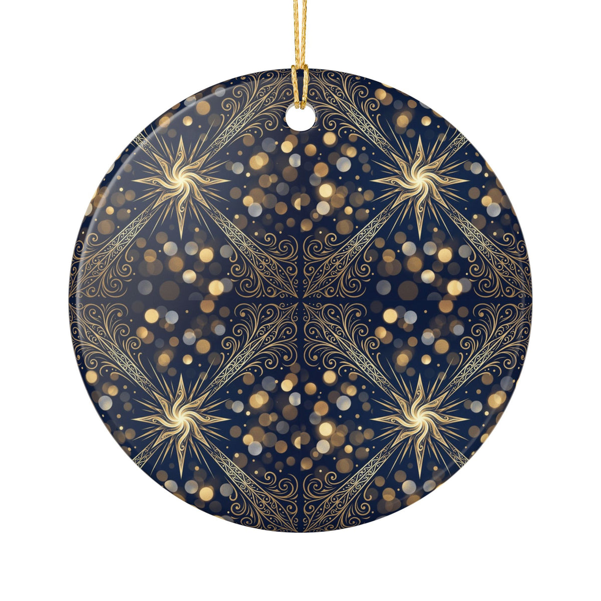 Ceramic Ornament – Elegant Navy and Gold Celestial Holiday Tree Decoration
