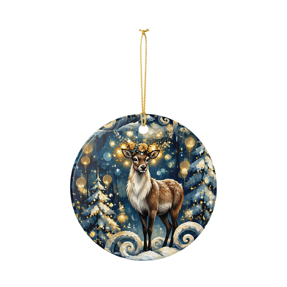 Ceramic Ornament, Enchanted Winter Deer Christmas Tree Decoration