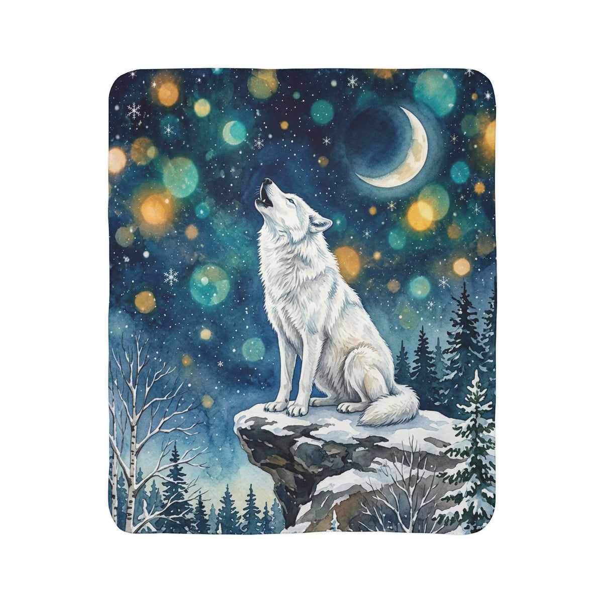 Mystical Howling Wolf Fleece Sherpa Blanket