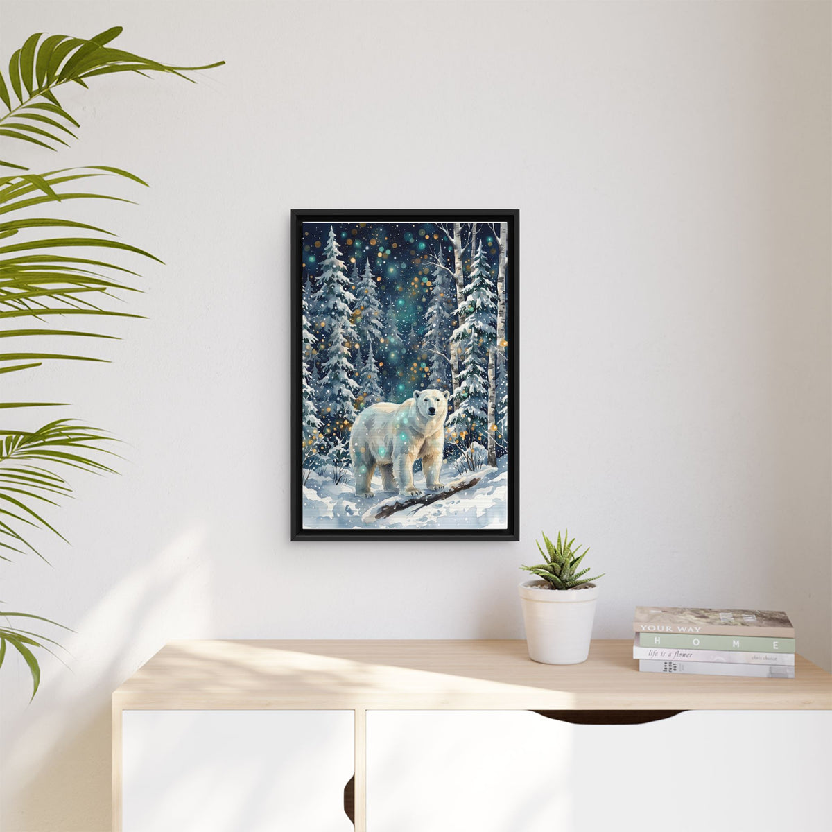 Framed Canvas Polar Bear Winter Forest Wall Art