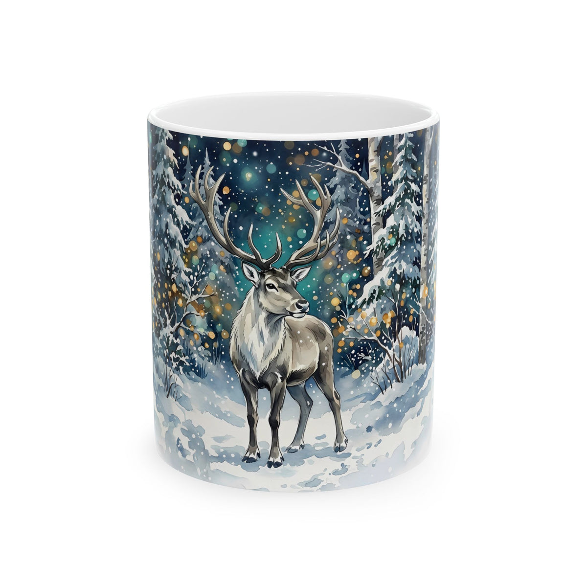 Winter Deer Ceramic Mug – Enchanted Forest Wildlife Coffee Cup