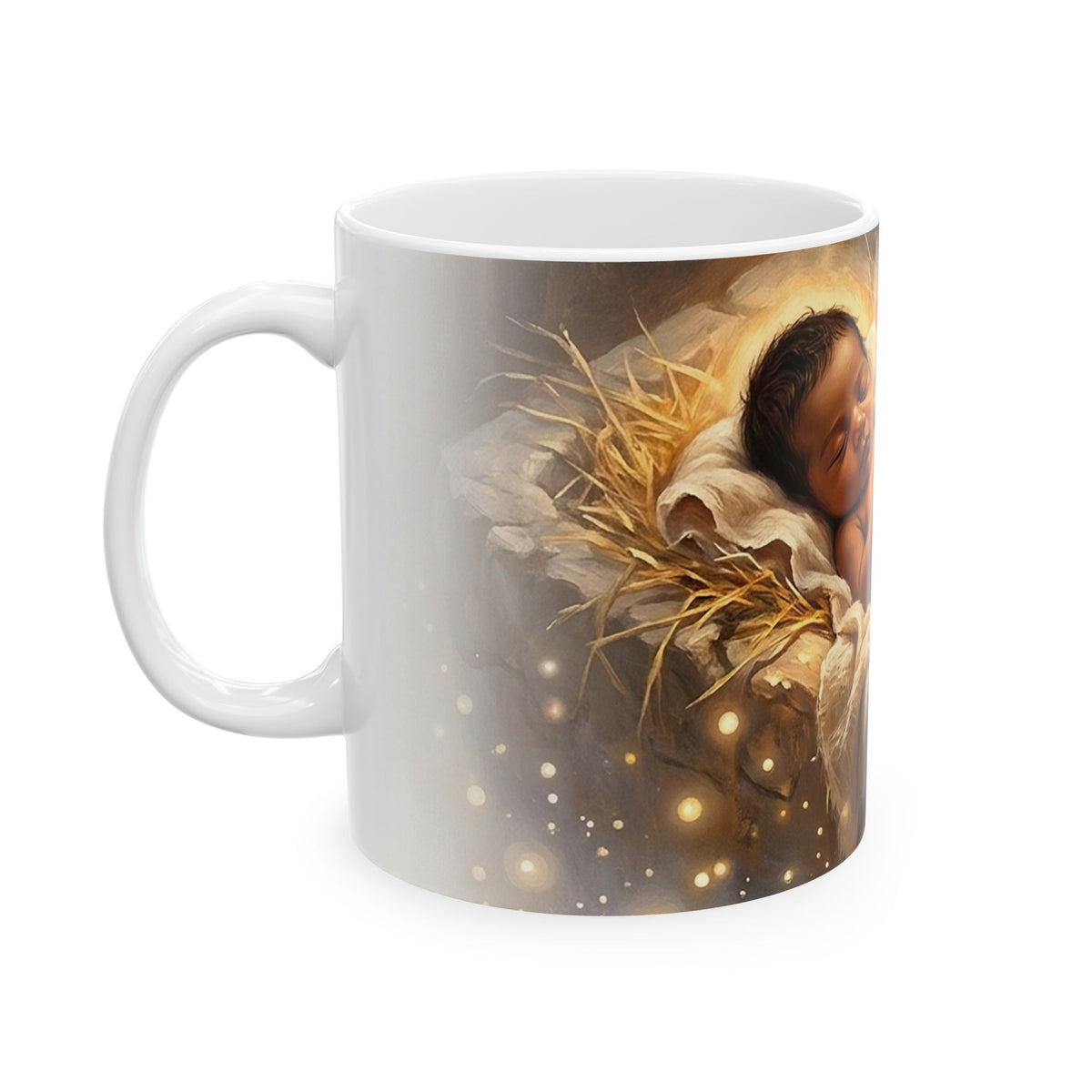 Ceramic Mug with Sleeping Baby and Lamb, Tender Nursery Art