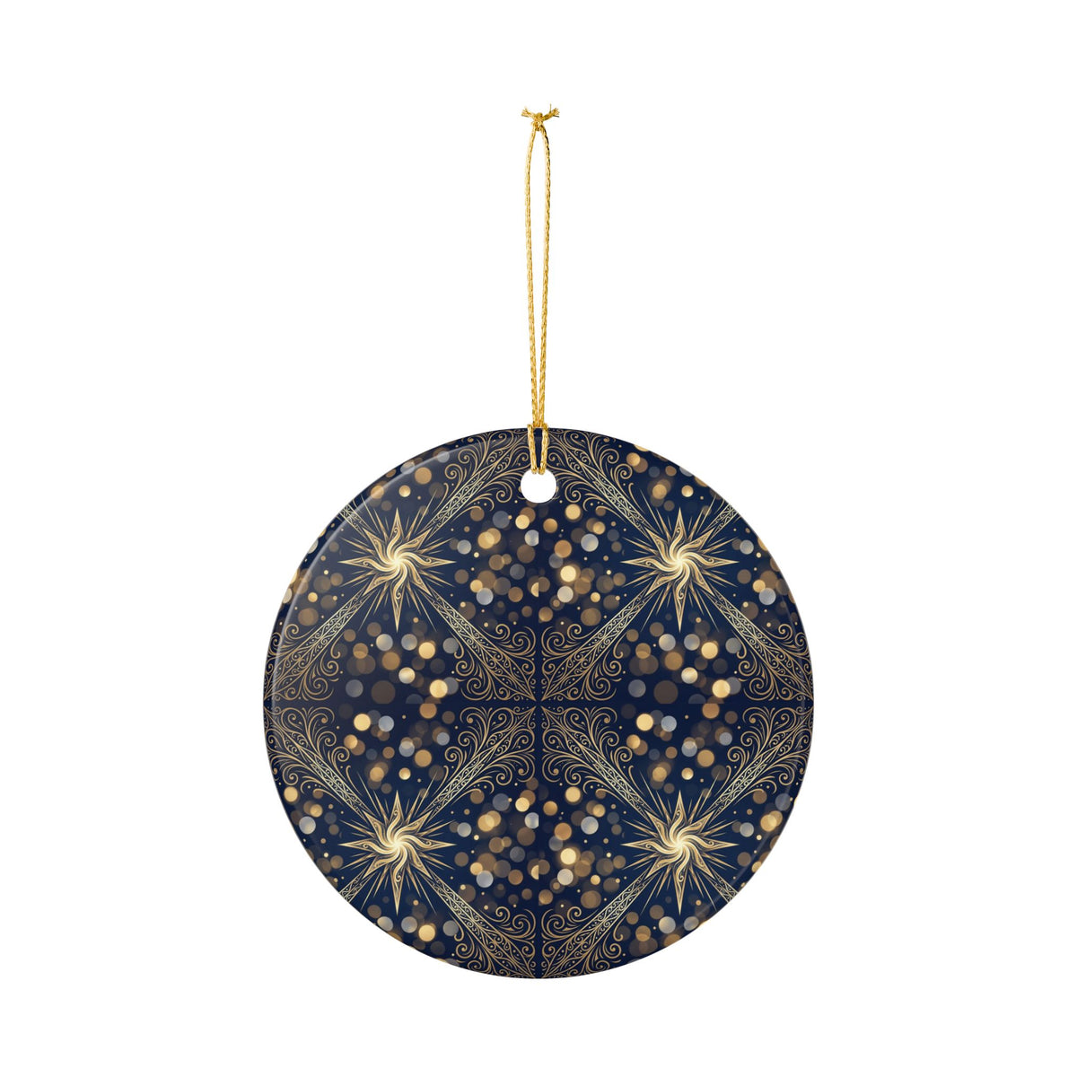 Ceramic Ornament – Elegant Navy and Gold Celestial Holiday Tree Decoration