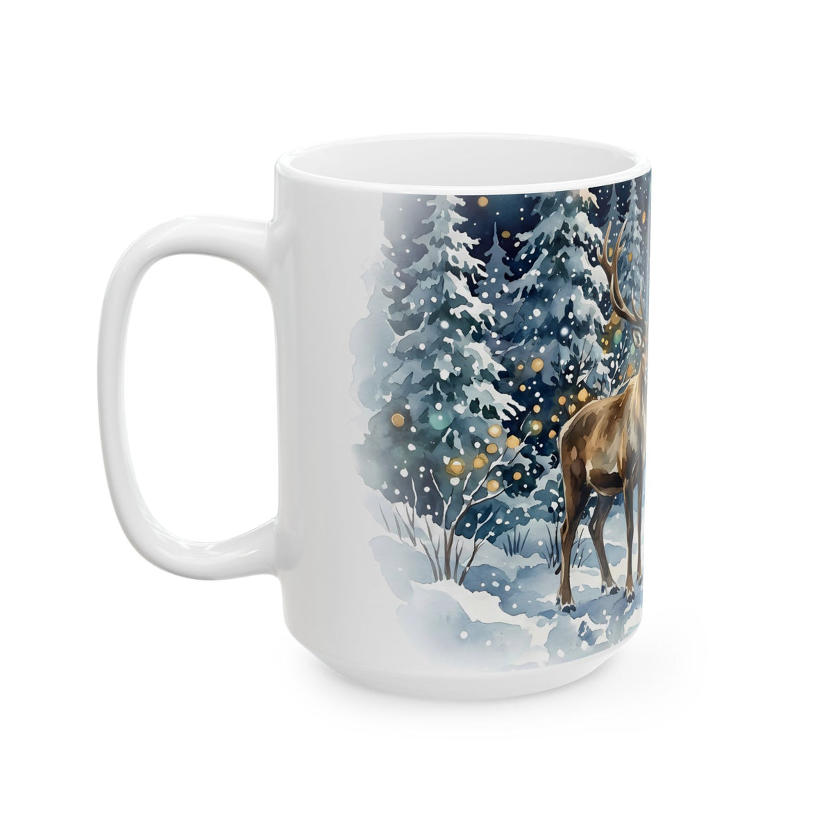 Winter Wildlife Deer and Polar Bear Ceramic Mug