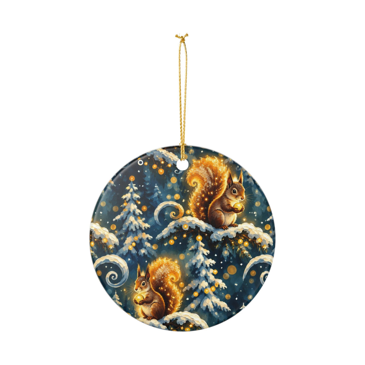 Squirrel Winter Ceramic Ornament — Festive Snowy Tree Holiday Decoration