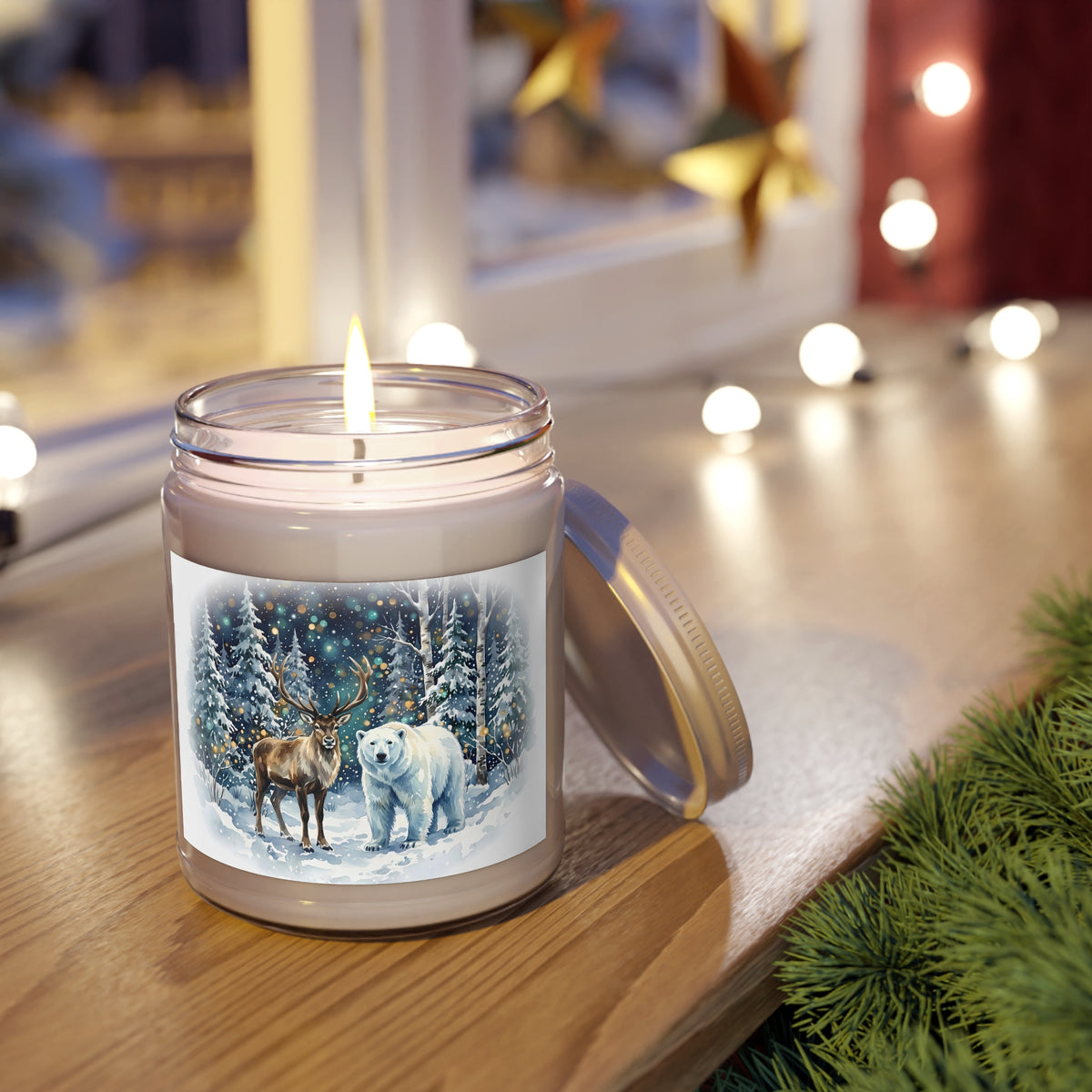 Winter Forest Deer & Polar Bear Scented Soy Candle