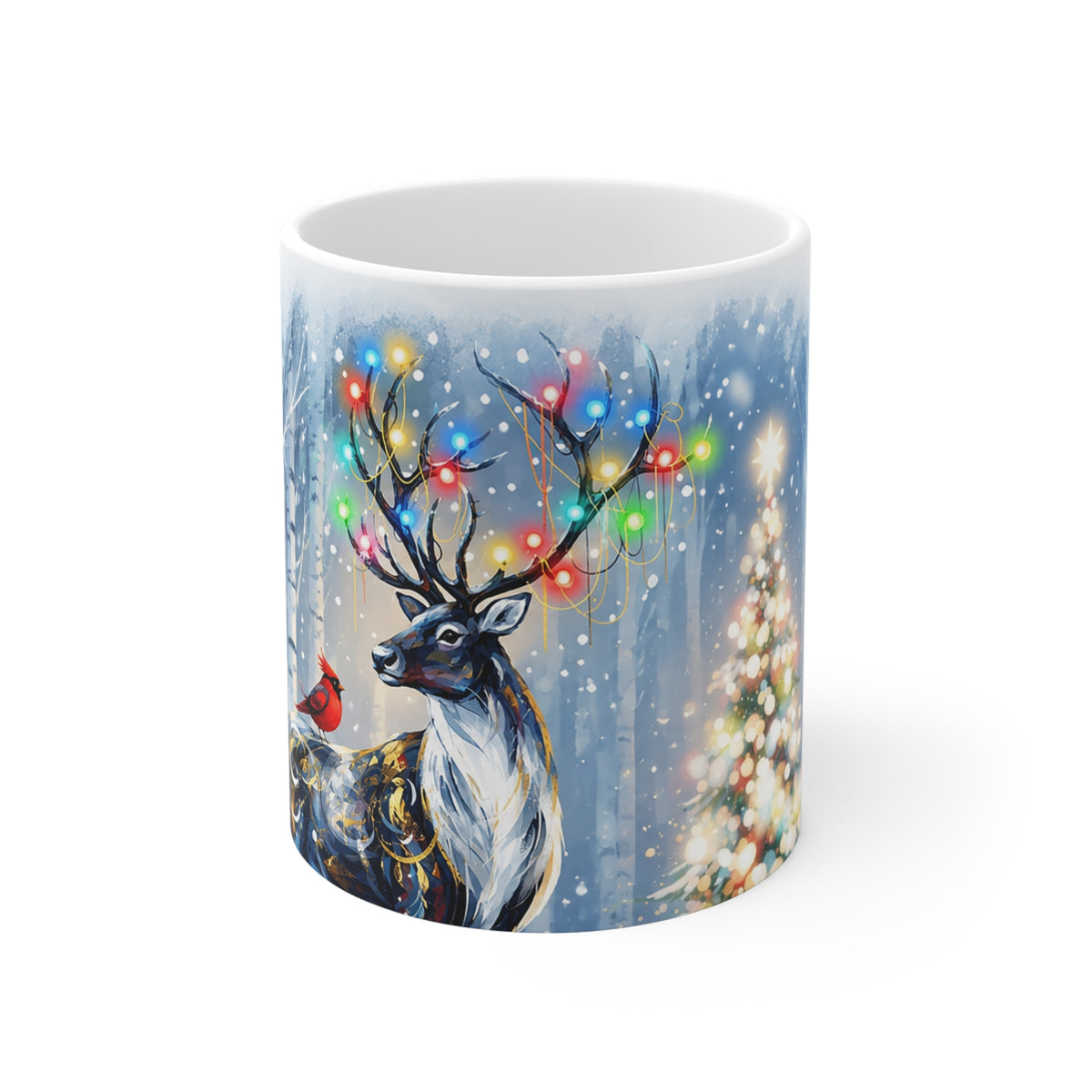 Christmas Reindeer Mug — Festive Light Antler Holiday Coffee Cup (11oz)