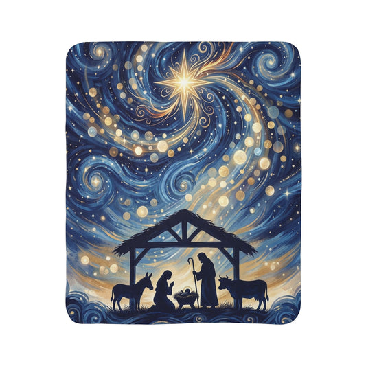 Nativity Starry Night Fleece Sherpa Blanket