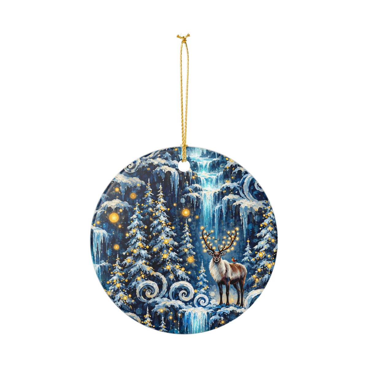 Ceramic Ornament — Winter Forest Reindeer Holiday Decoration
