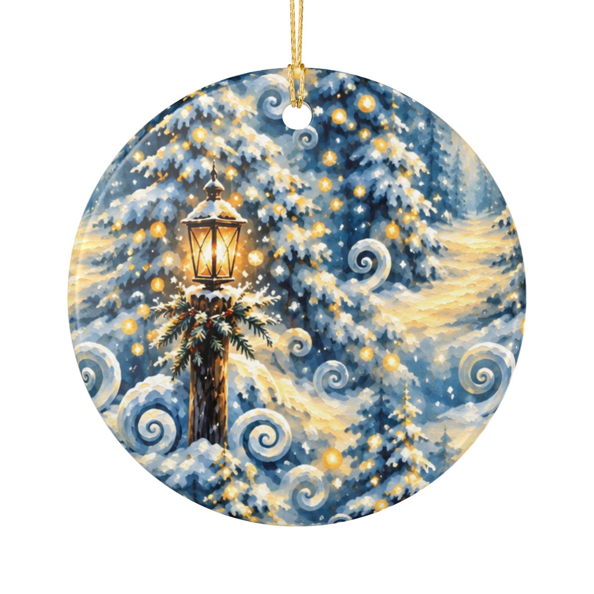 Ceramic Ornament - Winter Lantern Snowy Pine Holiday Decoration